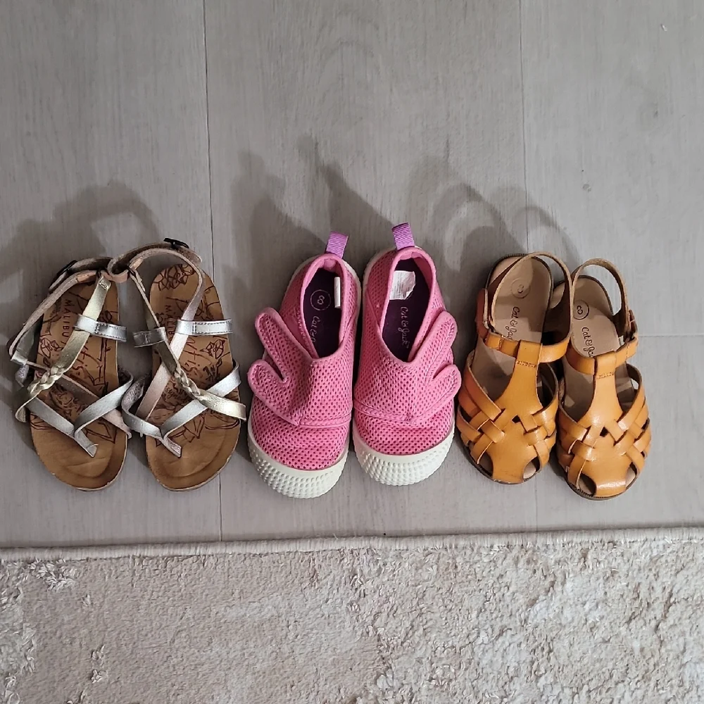 Bundle Toddler Girl Shoes Sandals Size 8 Water Shoes Blowfish Leather Brown Tan - Picture 1 of 9
